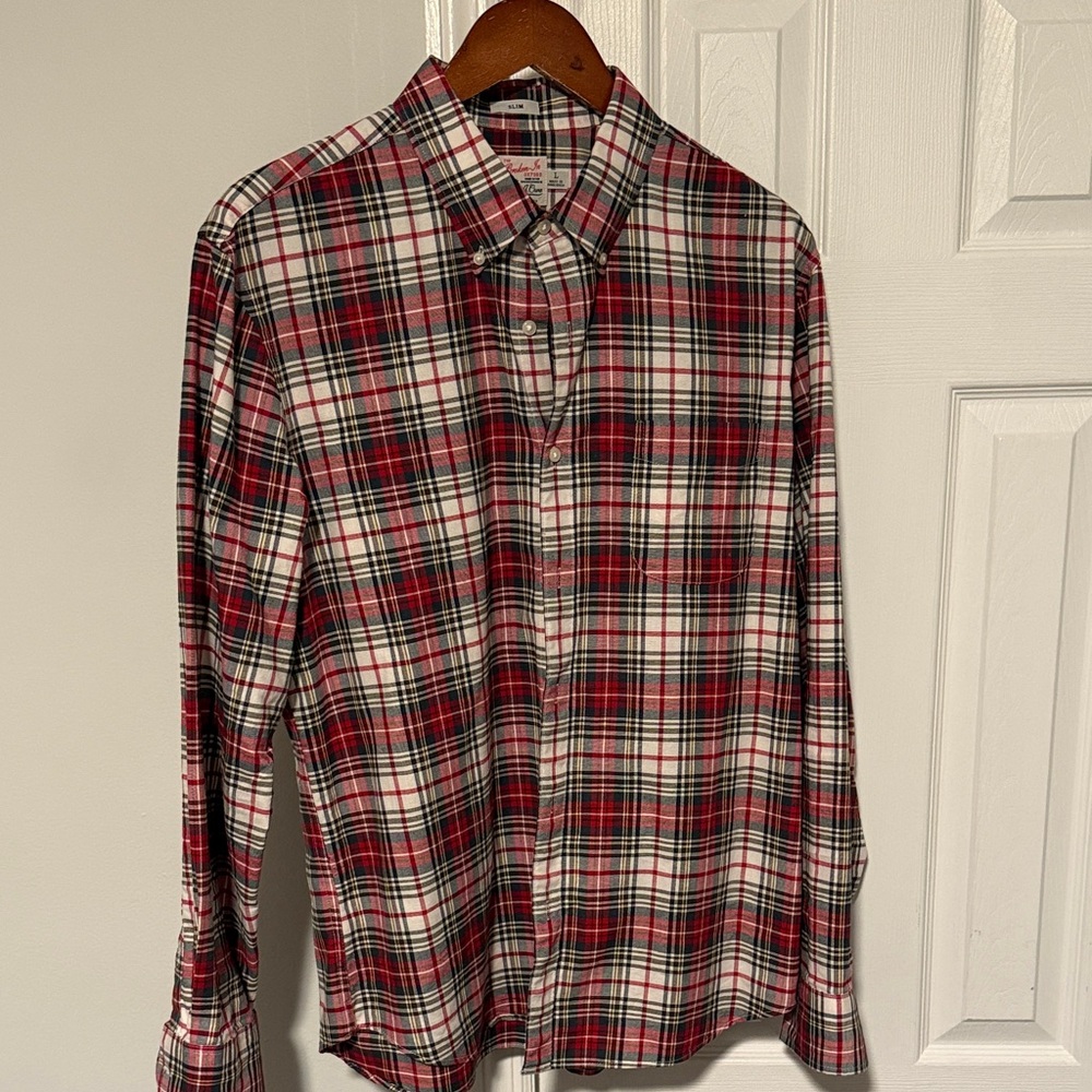 J. Crew Broken In Oxford Red Plaid Slim Fit Large